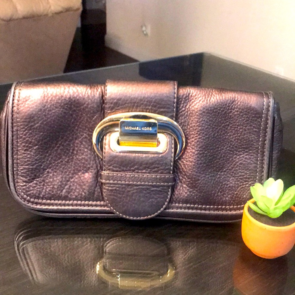 Michael Kors Cocoa pebbled leather clutch